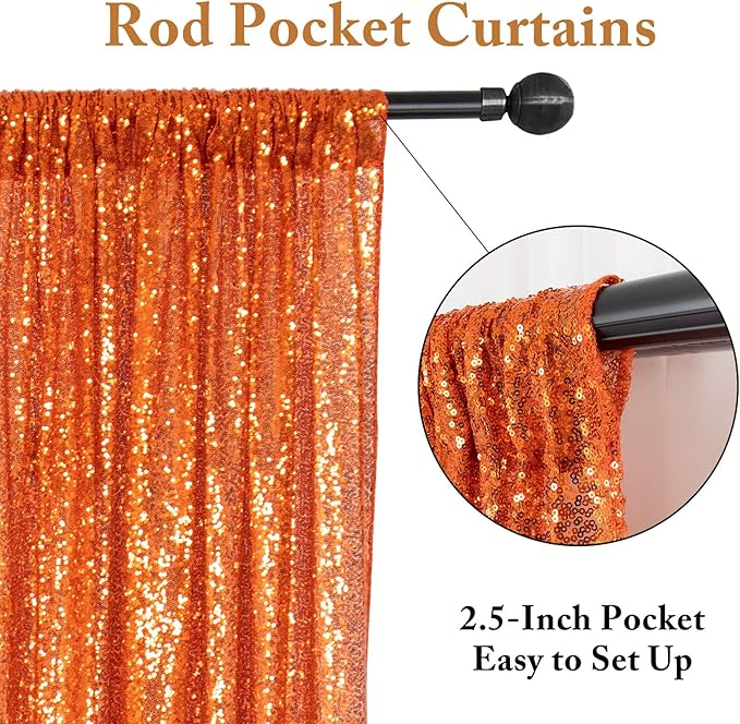 ShinyBeauty Sequin Backdrop, Orange Backdrop Curtains,8 Pieces 2FTx8FT Photo Backdrops,Sparkle Fabric, Glitter Drapery 16x8FT, Shimmer Curtain Panels for Party,Birthday,Halloween Decor Backgrounds