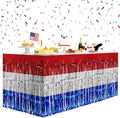 2 Pack Red&White&Blue Table Skirts, 29x108" Metallic Foil Tinsel Fringe Table Skirt for Rectangle Tables Streamer Curtains Backdrop, Party Decorations for Birthdays, Weddings, Holidays