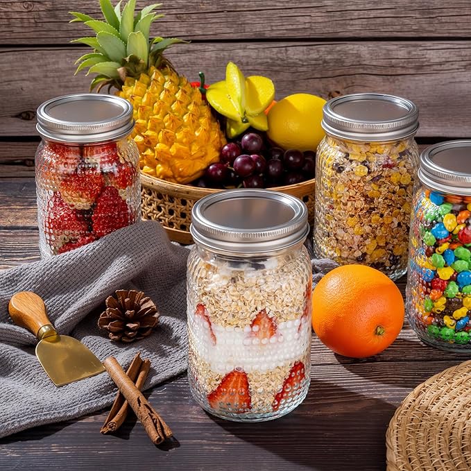 WELLIFE Mason Jars 32 oz, 4 Pack Quart Mason Jars Wide Mouth for Pickling, Canning, Fermenting and Food Storage, Microwave & Dishwasher Safe