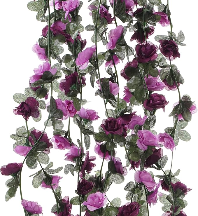 5 Pcs 41FT Flower Garland, Artificial Rose Garland Flowers Plants Fake Flower Hanging Rose Ivy, Birthday Party Valentine's Day Wedding Wall Arch Decor（Purple）