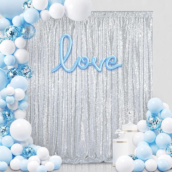 Silver Backdrop Curtains for Birthday - Glitter Party Photography Background 10ft x 10ft Wedding Christmas Home Decorations