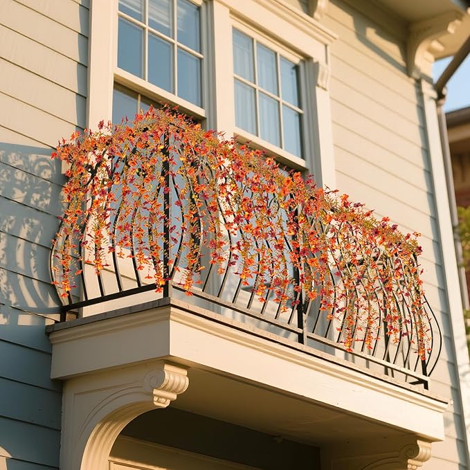 Fall Mums Flowers Artificial Garland for Decoration, 4 Pack 5.9 FT Faux Mums with Eucalyptus Leaves Ivy, UV Resistant Fake Fall Daisy Floral Vine Flowers for Home Garden Wedding Backdrop Decor