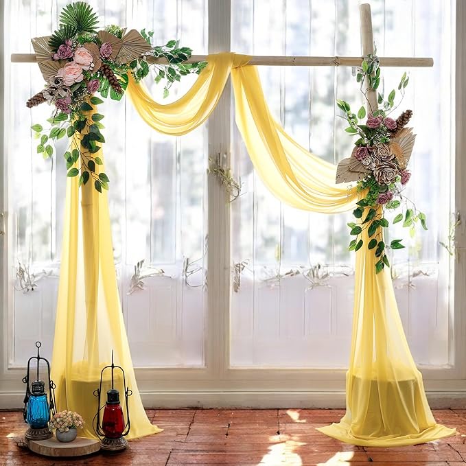 MDS Halloween Chiffon Draping Fabric - 1 Panel, 30" Wide x 50ft Long - Sheer Spooky Arbor & Canopy Drapery for Haunted House Backdrops, Party Ceilings, DIY Costumes & Themed Events - Gold