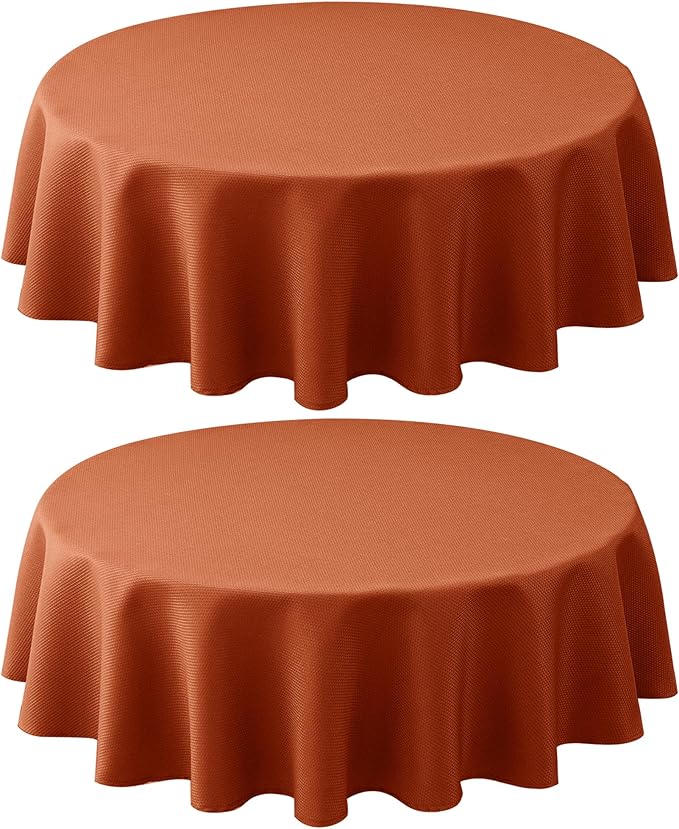 Biscaynebay 2 Pack Fall Round Tablecloths 70", Rust Thanksgiving Autumn Harvest Water Resistant Tableclothes Circle Folding Table Covers for Dining, Kitchen, Wedding, Parties Machine Washable