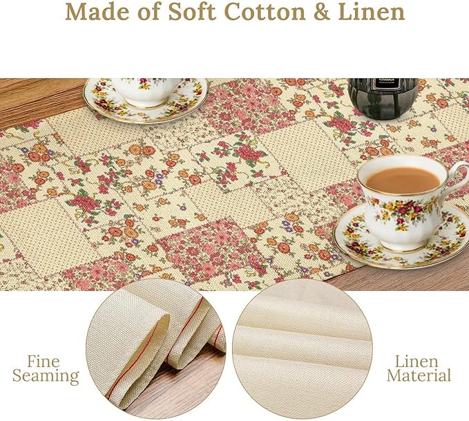 Boho Patchwork Table Runner, Vintage Farmhouse Colorful Wildflowers Bohemian Paisley Flower Table Center Decor for Home Kitchen Dining Patio Holiday Party Indoor Table Decorations, 13"x90" Inch