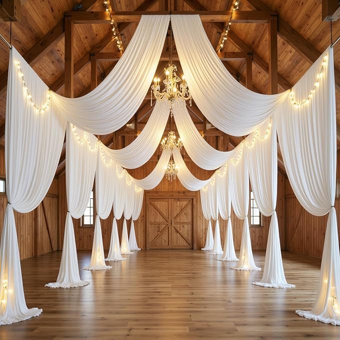 20ft x 15ft Ivory Wrinkle Free Backdrop Curtains for Parties,Silky Polyester Fabric Wedding Ceiling Drapes, 4 Panels 15ft Photo Back Drop Drapes for Baby Shower Photography Stage Background Cloth