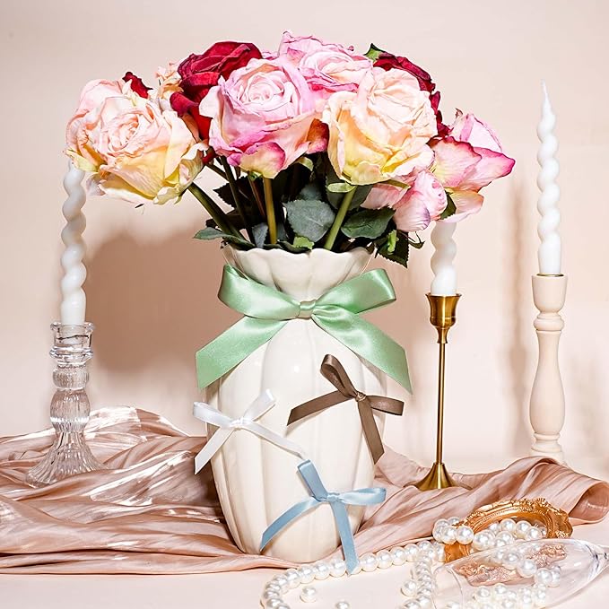 LaRibbons White Satin Ribbon 3/8 Inch 50 Yards Thin Luxury Double Faced Silk Ribbon for Flower Bouquet Crafts Gift Wrapping Wedding Christmas Decoration