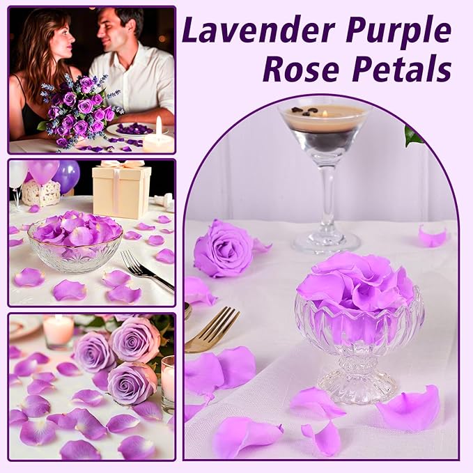 180 PCS Real Purple Rose Petals for Wedding, 1.76oz Dried Flower Petal for Flower Girl to Throw, Romantic Night Shower Party Proposal Centerpiece Table Decor