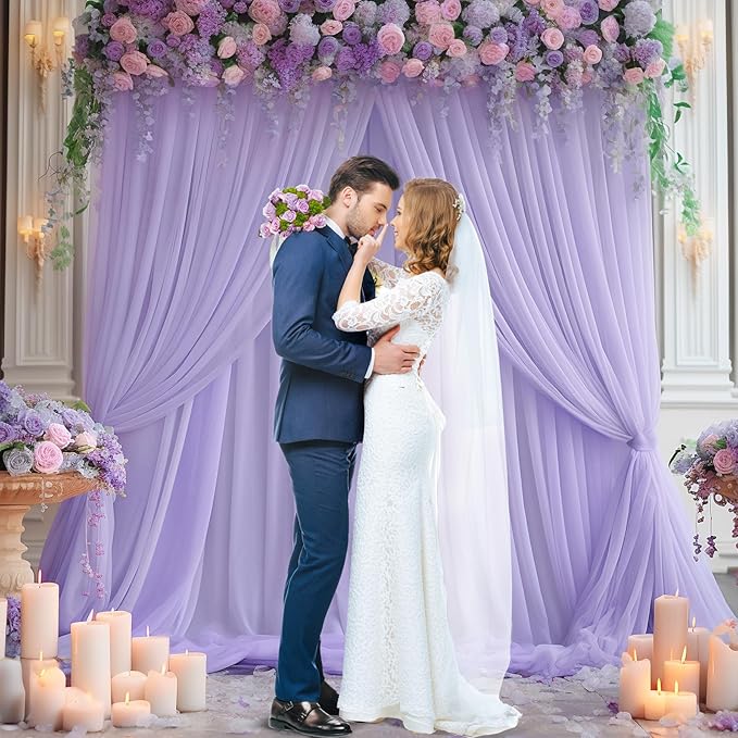 10x10ft Purple Tulle Backdrop Curtain for Parites, Sheer Backdrop Curtains for Wedding Baby Shower Birthday Party Photo Shoot Decorations