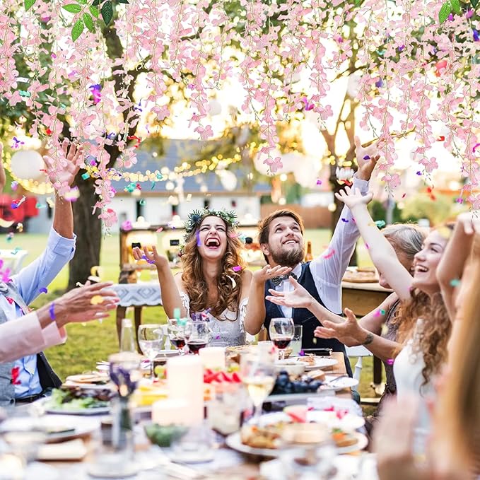 24 Pack Light Pink Wisteria Hanging Flowers, 3.4 Ft Fake Hanging Flowers, Artificial Wisteria Garland Vines for Wedding Room Backdrop Outdoor Patio Garden Decoration