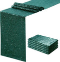 Sequin Table Runners 5 Pieces Emerald Green Table Runners 12x72 Inch Glitter Dining Table Cover for Party Wedding Birthday Reception Banquet Decoration Spring Party Chair Sashes