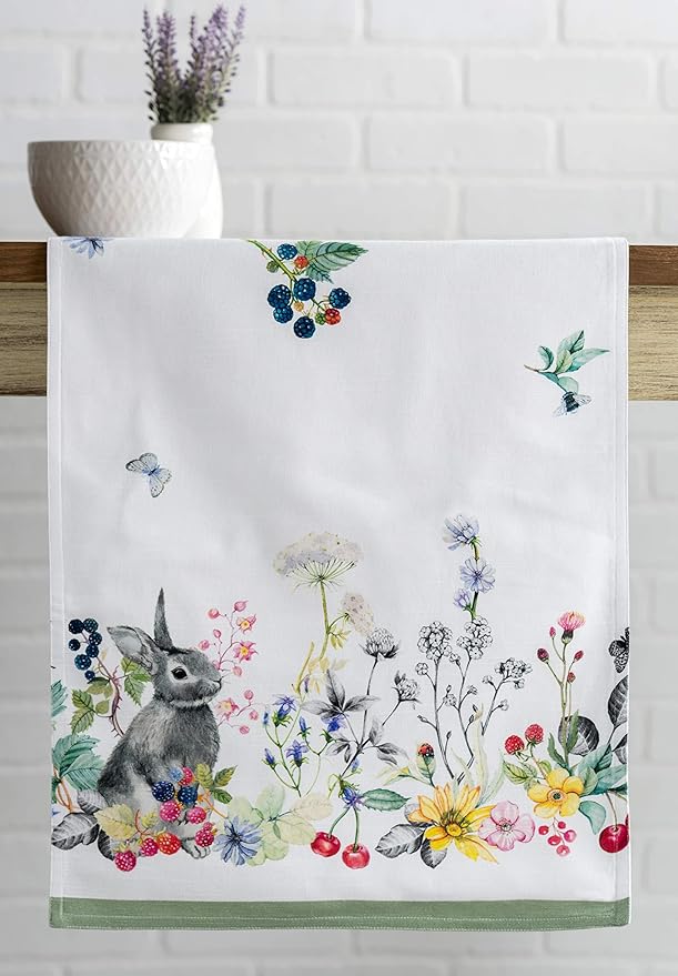 Maison d' Hermine Table Runner 100% Cotton Double Layer Table Runners 108 inches Long Decorative for Kitchen Dining Party Baby Shower Wedding Bridal Shower Spring Summer (Printemps, 14.50" x 108")