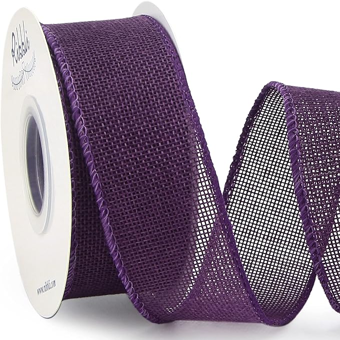 Ribbli Dark Purple Burlap Wired Ribbon,1-1/2 Inch x 10 Yard, Wired Edge Ribbon for Big Bow,Wreath,Tree Decoration,Outdoor Decoration