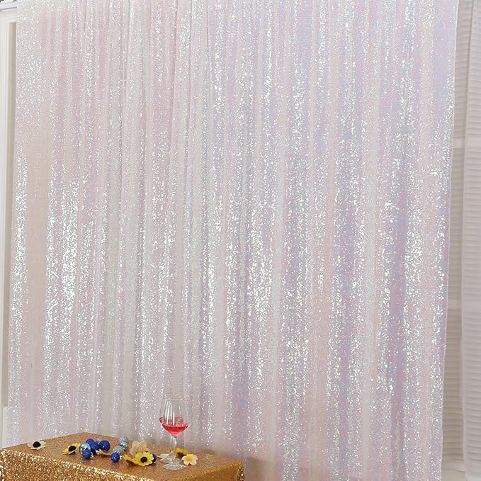 Poise3EHome Iridescent Sequin Backdrop,6FT x 8FT Sequin Photography Backdrop Curtain for Party Decoration, Iridescent