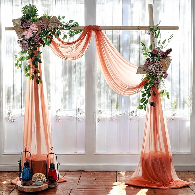 MDS Halloween Chiffon Draping Fabric - 2 Panel, 30" Wide x 50ft Long - Sheer Spooky Arbor & Canopy Drapery for Haunted House Backdrops, Party Ceilings, DIY Costumes & Themed Events - Terracotta