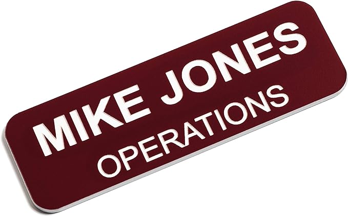 Custom Engraved Name Tag Badges – Personalized Identification with Pin or Magnetic Backing, 1 Inch x 3 Inches, Claret/White