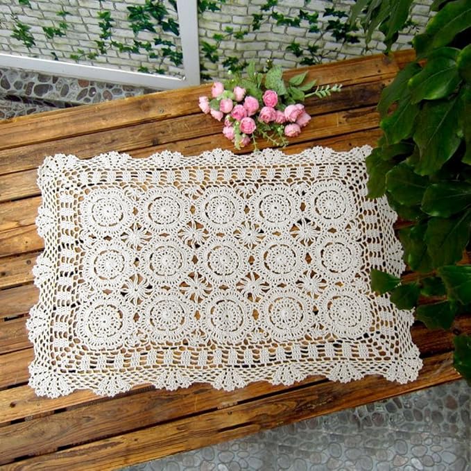 Cotton Handmade Crochet lace Table Runners Rectangular Tablecloth Doilies Doily Table Dresser Scarf Décor,19x27Inch,White