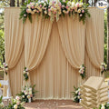 50ft x 15ft Beige Wrinkle Free Backdrop Curtains for Parties,Silky Polyester Fabric Wedding Ceiling Drapes, 10 Panels 15ft Photo Back Drop Drapes for Baby Shower Photography Stage Background Cloth