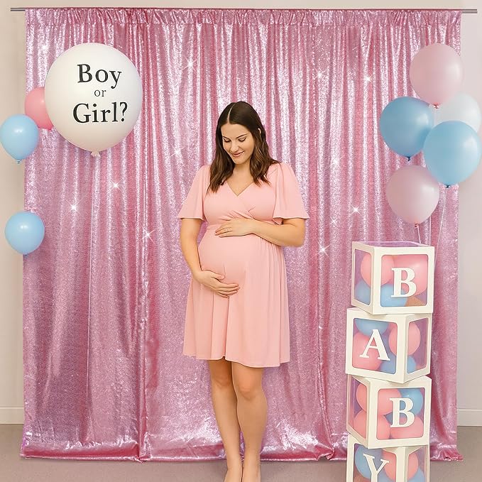 SquarePie Sequin Backdrop Less Transparent Background Sparkly Curtain for Wedding Party 6FT x 6FT Fuchsia Pink