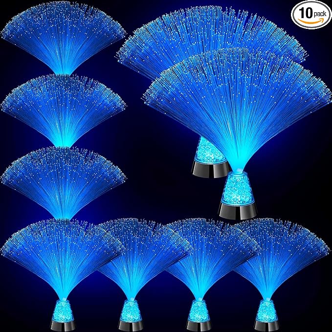 Patelai 10 Pcs LED Fiber Optic Lamp Color Changing Fiber Optic Night Light with Multicolor Glow Decorative Table Centerpiece for Sensory Bedroom Halloween Party Holiday Decorations (Novel,Blue)