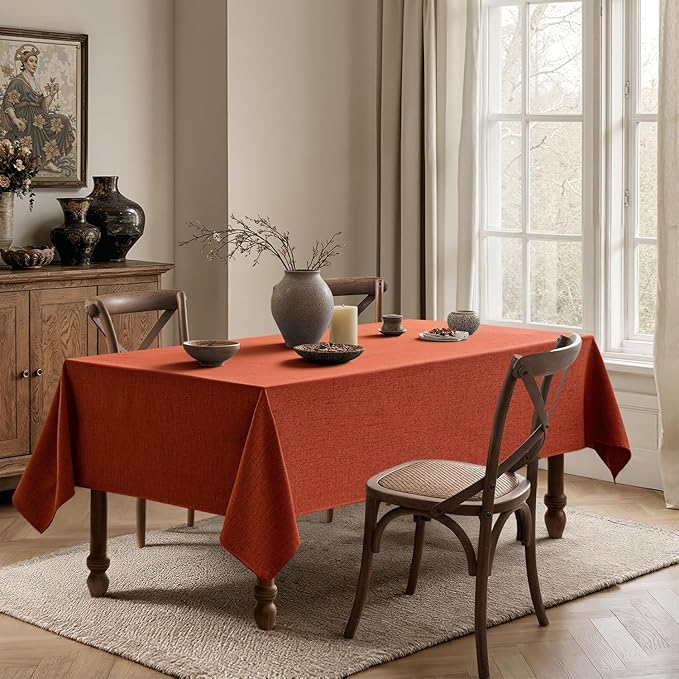 MIULEE Burnt Orange Linen Tablecloth 60x84 Inch Rectangle Table Cloth Waterproof,Stain Resistant & Wrinkle Resistant for Dining Party Wedding