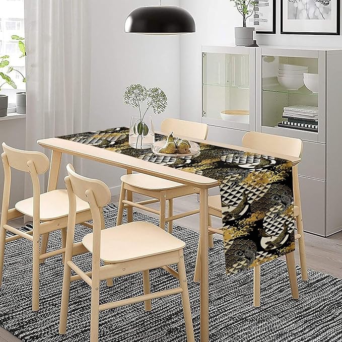 Japanese Table Runner Oriental Tradition Kio Fish Gold Art Printed Burlap Runner Home Kitchen Dining Table Living Room Decor Fabric 1 Panel W13xL60in