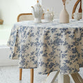 Pastoral Round Tablecloth - 60 Inch Dia. - Beige Linen Table Cloth - Washable Table Cover with Dust-Proof Wrinkle Resistant for Restaurant, Picnic, Indoor and Outdoor Dining, Floral (Dark Blue)