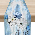 Farmhouse Floral Table Runner, Spring Seasonal Daisy Flower Retro Wooden Country Table Center Decor for Home Kitchen Dining Patio Holiday Party Indoor Outdoor Table Decorations, 13"x108" Inch