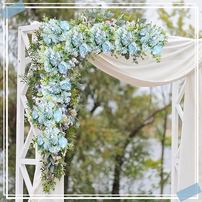 Zeyune 8 Pcs Wedding Silk Flowers Fake Silk Flowers Faux Bouquet Hydrangea Bouquets for Wedding Birthday Party Table Centerpieces Home Decoration(Blue,Peony)