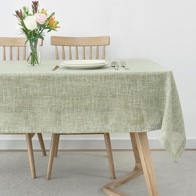 maxmill Flaxy Faux Linen Tablecloth with 2-Tone Slubby Texture Wrinkle Free Anti-Shrink Soft Table Cloth for Kitchen Dining Tabletop for Outdoor and Indoor Use Rectangle 60 x 84 Inch Sage
