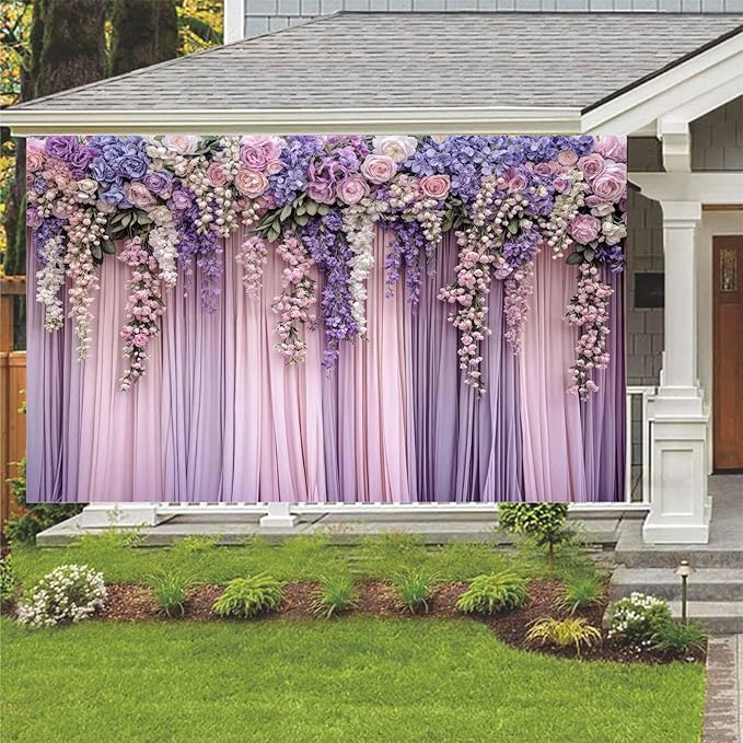 6x4ft Purple Flower Wedding Photography Backdrop Lavender Floral Wedding Bridal Photography Backdrop Anniversary Birthday Baby Shower Girl Party Banner Photo Booth Props Background Wall Decor