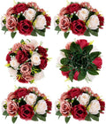 BLOSMON Wedding Flowers Decorations for Table: 6 Pcs Burgundy & Dusty Rose & Creamy White Fake Rose Flowers Balls Centerpieces- Artificial Silk Kissing Floral Arrangements Home Party DIY Decoration