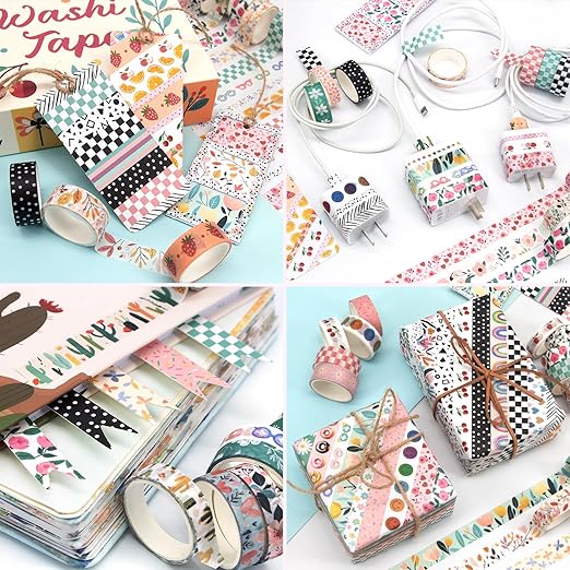 55 Rolls Holiday Washi Tape Set - Decorative Tape Seasonal Bohemian Colored Tape, Cute Washi Tapes for Journaling Supplies, Scrapbooking Supplies kit, Summer Scrapbook Supplies