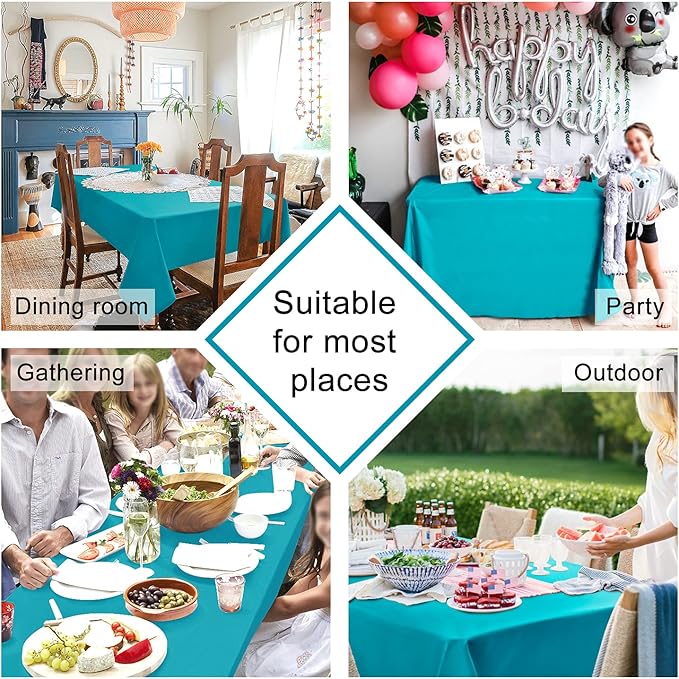 Hiasan 2 Pieces Turquoise Rectangle Tablecloth - Water Resistant and Spillproof Dining Room Washable Fabric Table Cloth for Dining Room, Polyester, 60 x 84 Inch