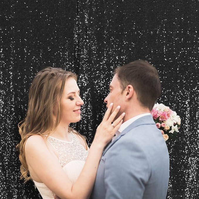 Poise3EHome 6FT x 6FT Black Sequin Photography Backdrop Curtain for Party Decoration