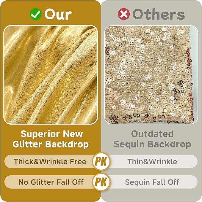 leegleri 30x10ft Thick Gold Glitter Backdrop Curtain Panels for Parties, Wrinkle Free Sparking Sequin Backdrop Drapes, 6 Panels 5x10ft Shimmer Photo Back Drop Cloth for Wedding Birthday Photography