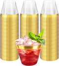 100Counts 9 OZ. Disposable Cups Old fashioned Party Tumblers, 9 Ounce Squat Cups Gold Rimmed Hard Plastic Party Wedding Cups with Gold Rim