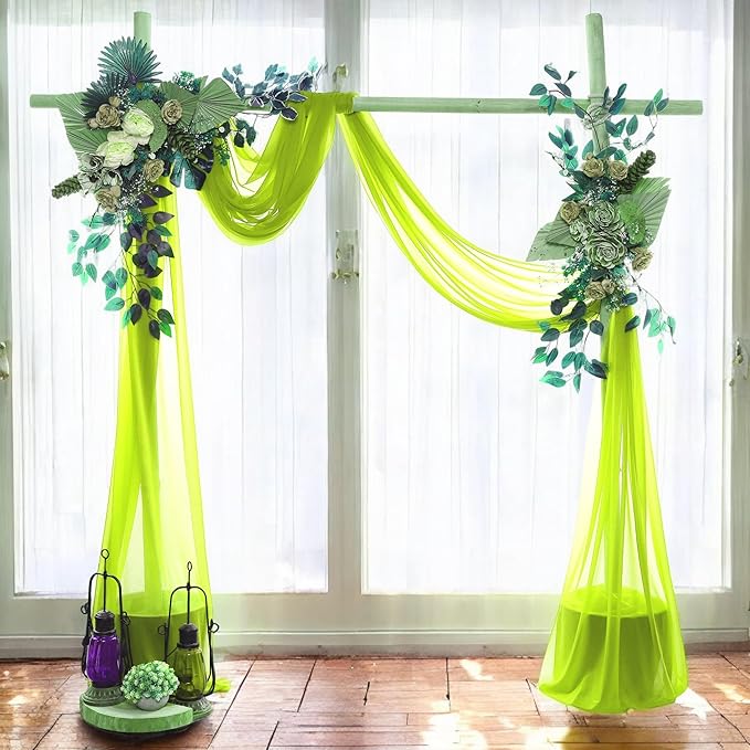 MDS Halloween Chiffon Draping Fabric - 1 Panel, 30" Wide x 20ft Long - Sheer Spooky Arbor & Canopy Drapery for Haunted House Backdrops, Party Ceilings, DIY Costumes & Themed Events - Parrot Green