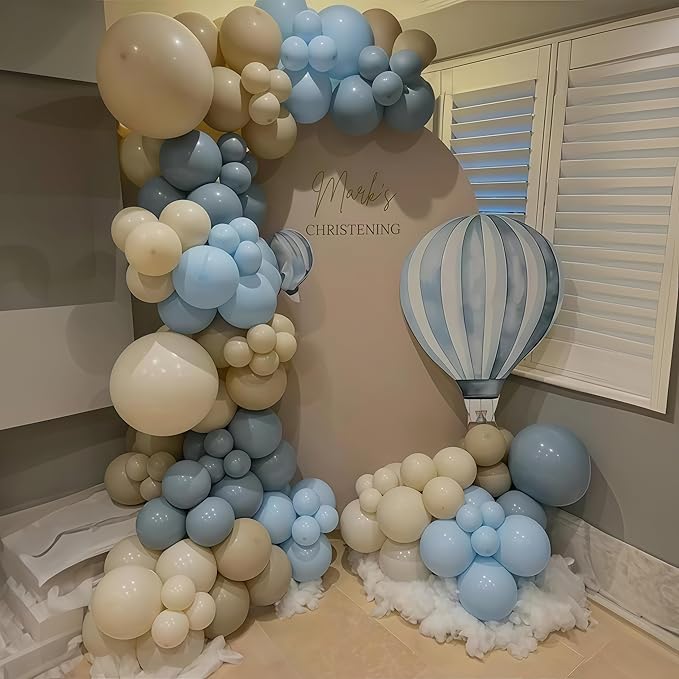 Dusty Blue Balloon Arch Kit 139Pcs Slate Blue Grey Balloons Garland Neutral Boho Retro Fog Gray Apricot Beige Cream White Sand Brown Birthday Party Balloons for Boys Bear Cloud Baby Shower Decorations