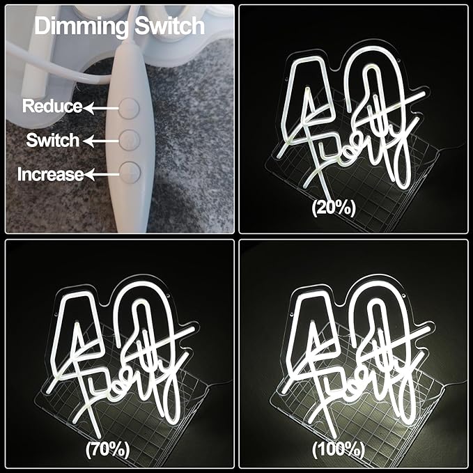White Forty Neon Sign 40 Year Old Birthday Neon Sign Birthday Gift For 40 Year Old Woman Led Night Light For Wedding Engagement Banquet Anniversary Party Decor Gift For Girl Wife Lover(USB Sign)