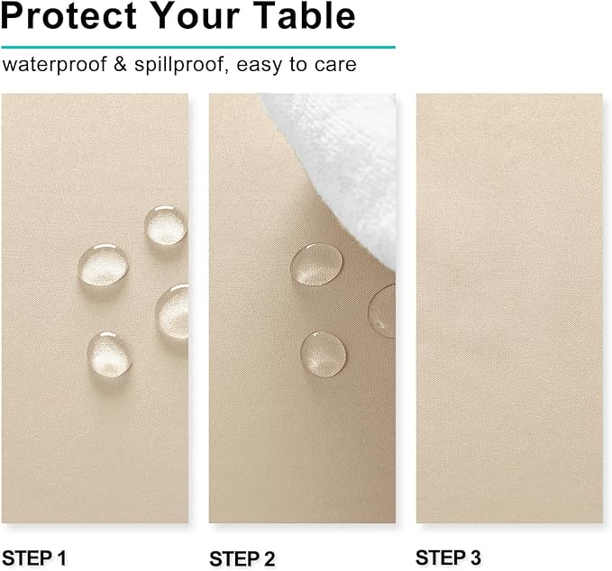 Hiasan 2 Pieces Rectangle Tablecloth - Waterproof Washable Polyester Table Cloth for Dining Room Kitchen Party Camping, Beige, 54 x 80 Inch