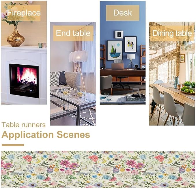 Floral Table Runner Watercolor Peony Rose Flower Kitchen Table Decoration for Indoor and Outdoor Wedding Party 13x90 Inch