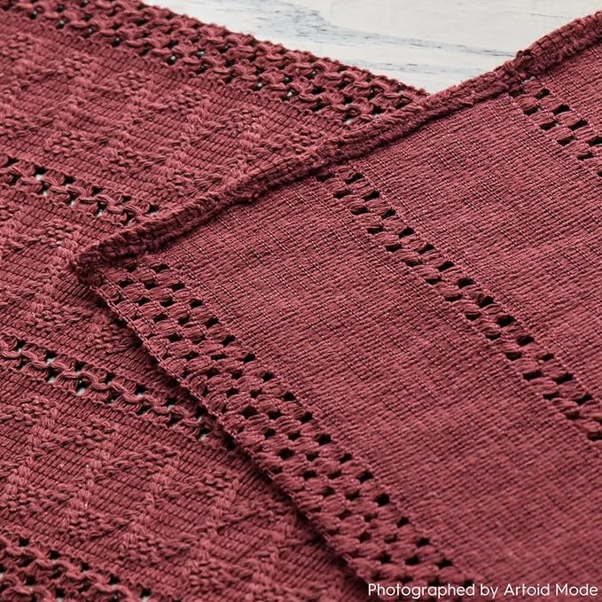 Artoid Mode Red Farmhouse Woven Rustic Hollow Table Runner, Seasonal Holiday Hollow Kitchen Dining Table Decoration for Home Party Decor 12x108 Inch