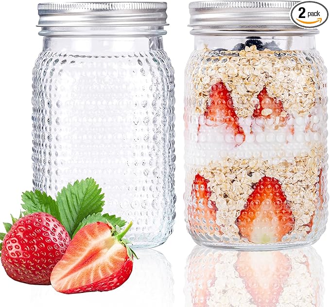 WELLIFE Mason Jars 32 oz, 2 Pack Quart Mason Jars Wide Mouth for Pickling, Canning, Fermenting and Food Storage, Microwave & Dishwasher Safe