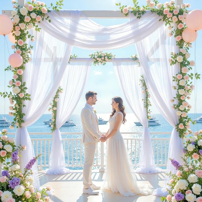White Arch Draping Fabric for Wedding, 2 Panels 60" x 26Ft Chiffon Drapery Fabric Drapes Backdrop for Wedding Ceremony Baby Shower Bridal Shower Decoration