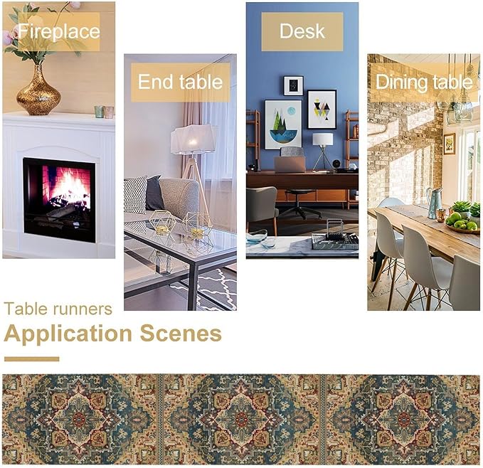 Boho Bohemia Style Table Runner, Country Rustic Farmhouse Vintahe Colorful Geometry Print Table Runner for Home Kitchen Dinner Party Holiday Decor, 13x120inch