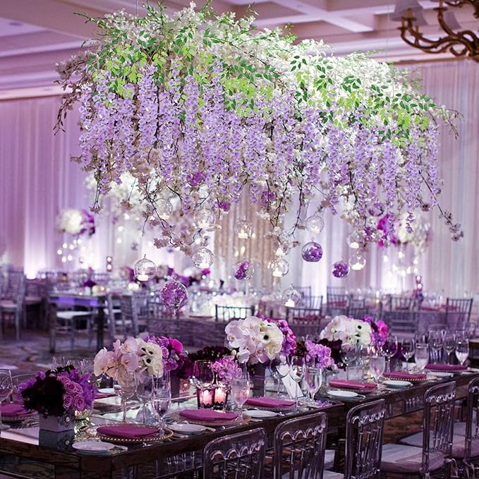 36 Pack Light Purple Wisteria Hanging Flowers, 3.44 Ft Fake Hanging Flowers, Artificial Wisteria Garland Vines for Wedding Room Backdrop Outdoor Patio Garden Decoration