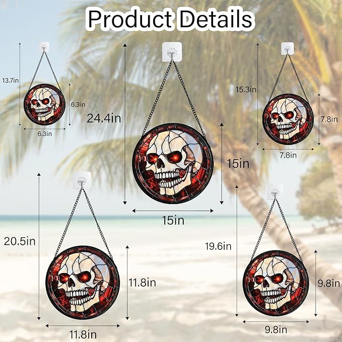 Stained Glass Window Hanging - Halloween Decorations White Skeleton Suncatcher for Doors Garden Indoor Spooky Funny Red Sun Catchers Gothic Decor Horror Gifts for Women Men Friend 7.8 in