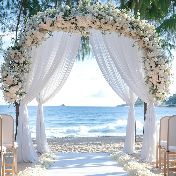 Wedding Arch Draping Fabric, 1 Panel 28" x 19Ft White Drapes Sheer Backdrop Curtain for Wedding Ceremony Party Ceiling Decor
