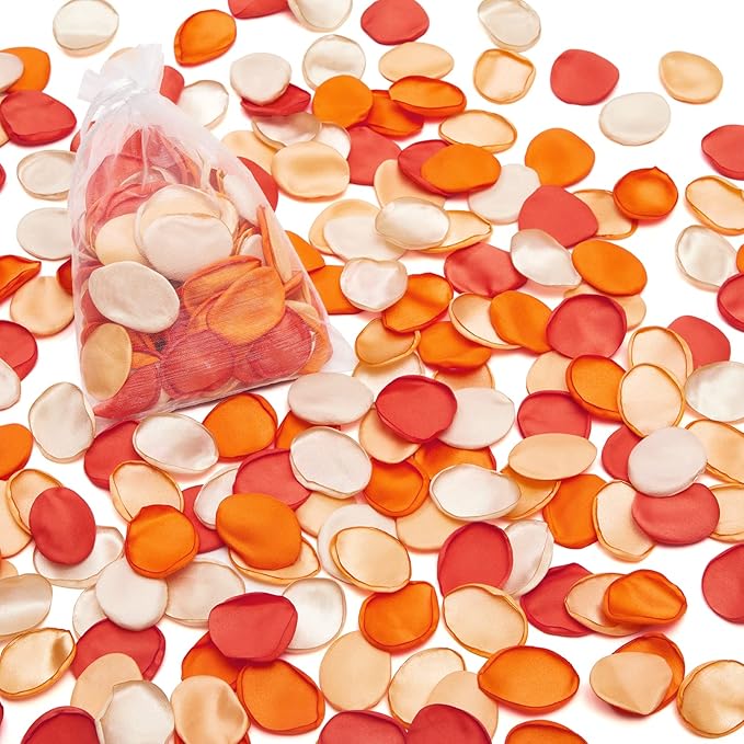 Serwalin 300Pcs Silk Rose Petals Flower Petals for Weddings Proposal Orange Petals Artificial Flower Petals for Aisle Basket Bridal Shower Table Decor (4 Color Mixes)
